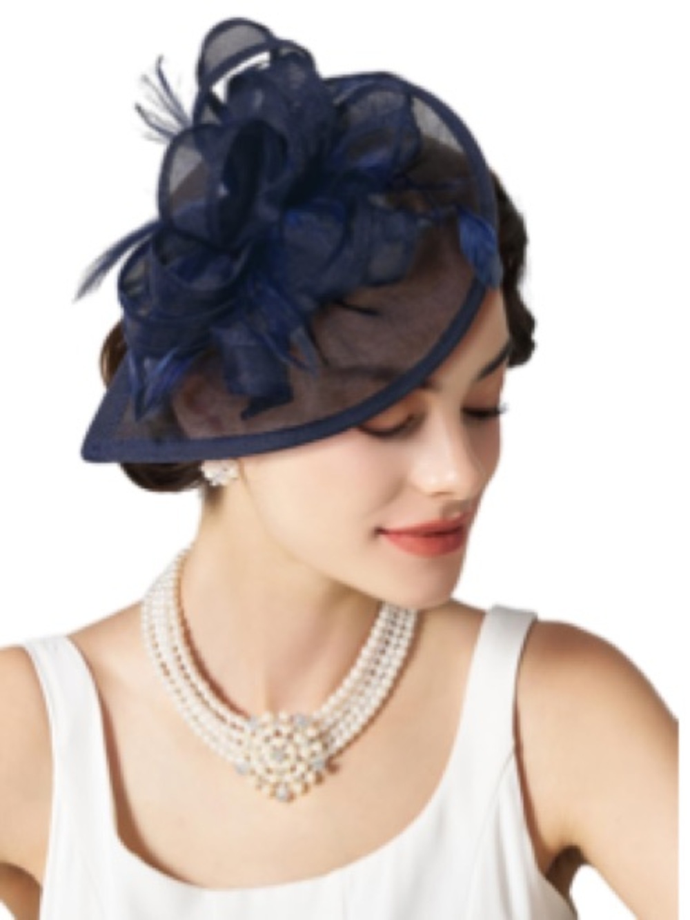 Elegant Navy Blue Women's Fascinator Hat with Floral Detail